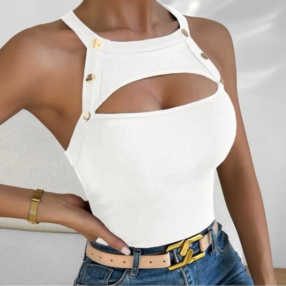 White Cutout Tank Top